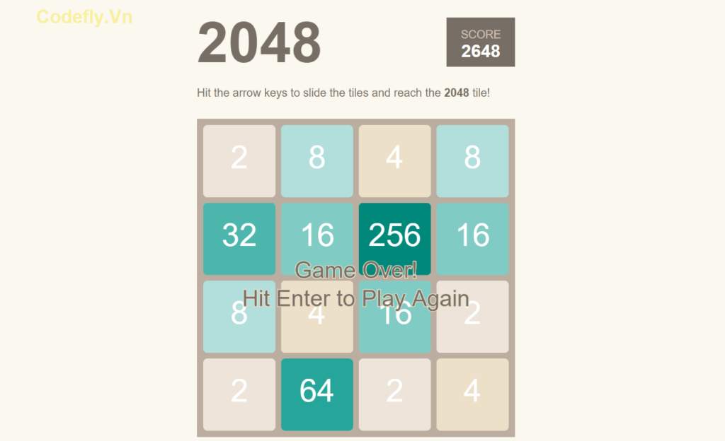 Trò chơi 2048 đơn giản trong JavaScript
