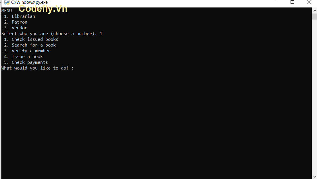 Quản lý thư viện bằng Python với mã nguồn - Codefly.Vn