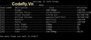 Hệ thống đặt hàng thực phẩm đơn giản trong lập trình C với mã nguồn