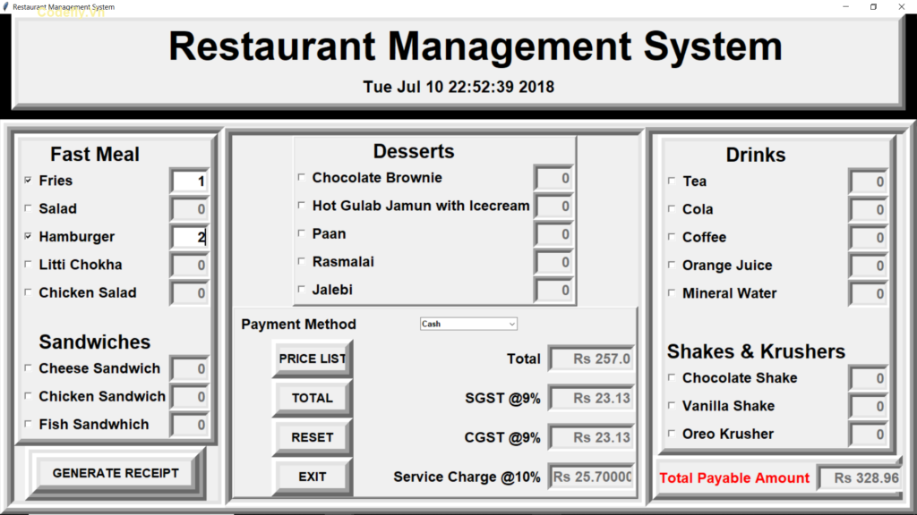 Hệ thống quản lý nhà hàng bằng Python